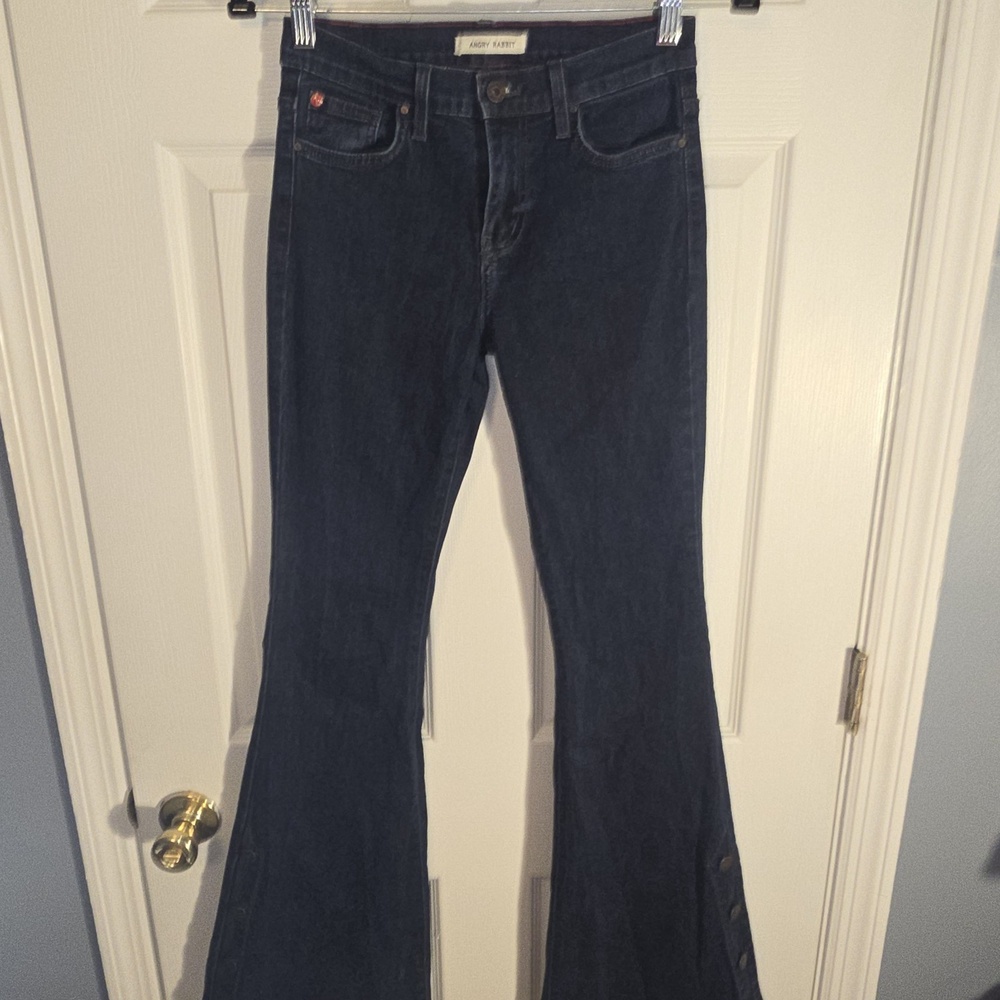 Angry Rabbit High Waist 70s‎ blue Denim Flare Bellbottom Jeans Size 26/3